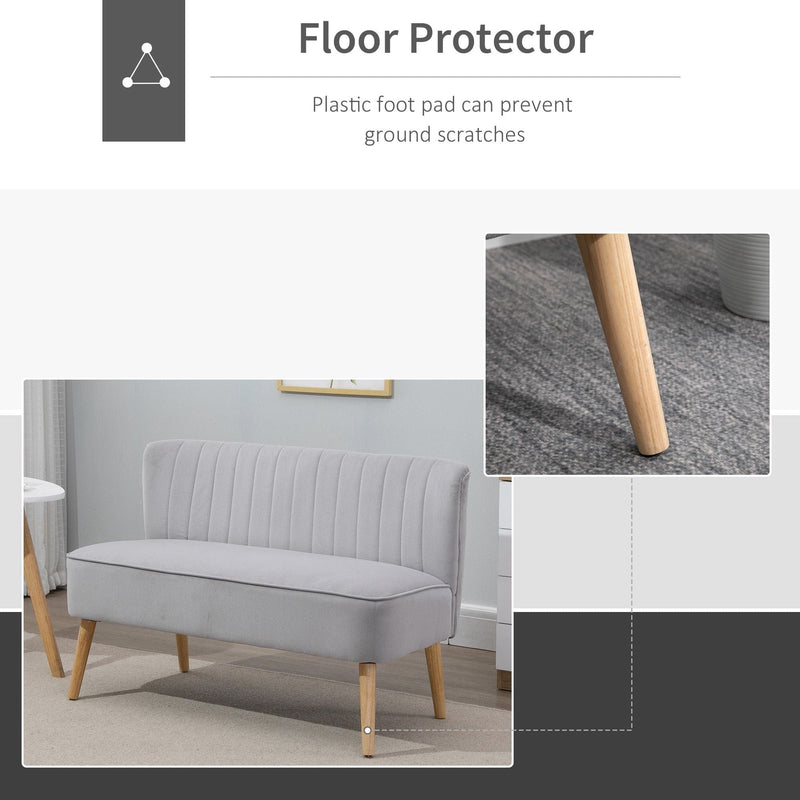 Compact Grey Velvet Double Sofa With High Back