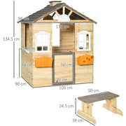 Wooden Kids Playhouse with Door, Windows, Bench Outsunny