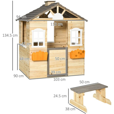 Wooden Kids Playhouse with Door, Windows, Bench Outsunny