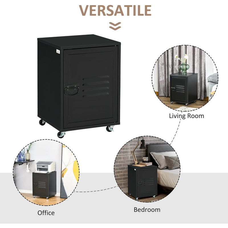 Black Locker Style Bedside Cabinet With Wheels