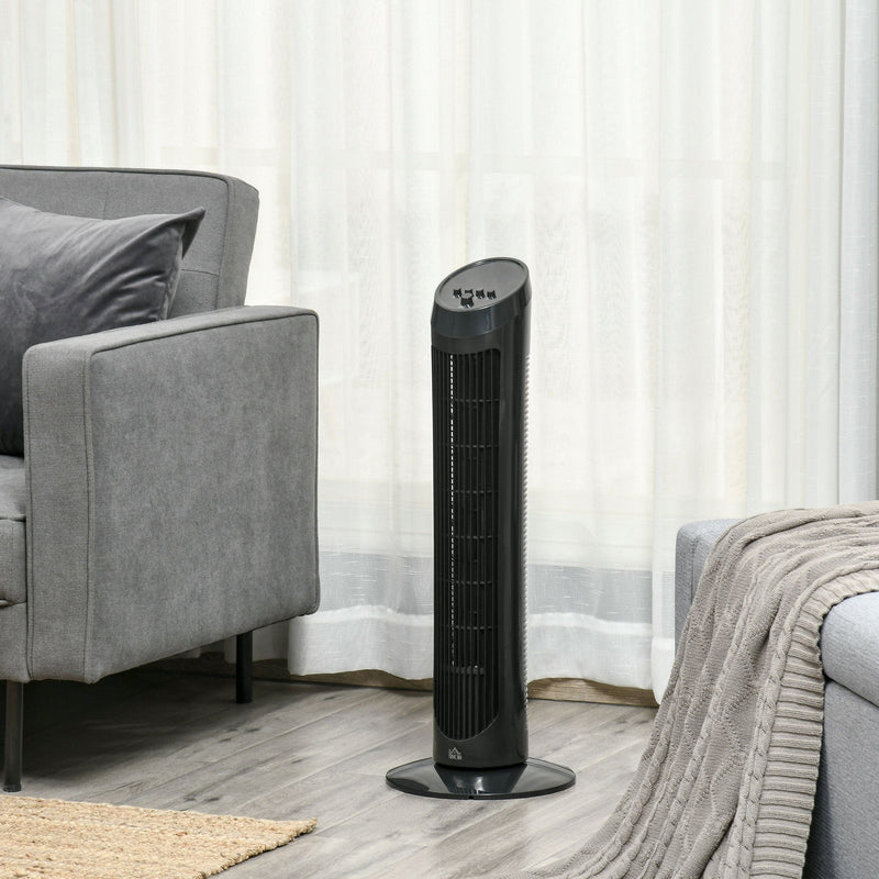 Black 30" Oscillating Tower Fan: 3 Speeds, Ultra Slim Homcom