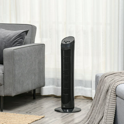 Black 30" Oscillating Tower Fan: 3 Speeds, Ultra Slim Homcom