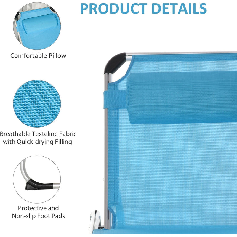 Foldable Sun Lounger, 5-Level Adjustable Back