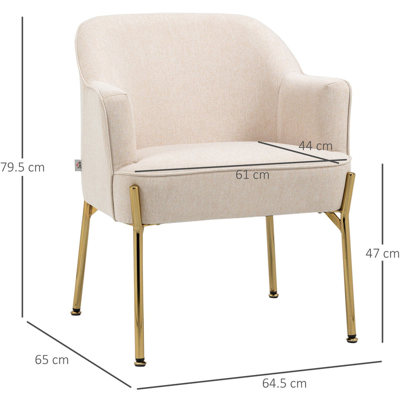 White Fabric Armchair with Gold Metal Legs