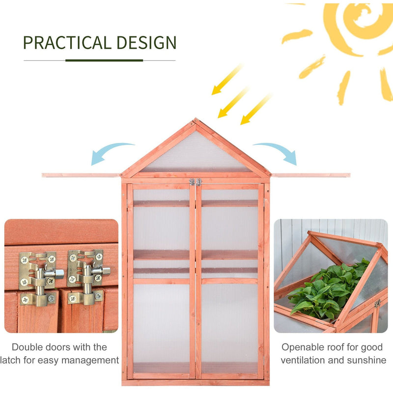 Greenhouse Cold Frame, Shelves, Double Doors, 80x47x138cm