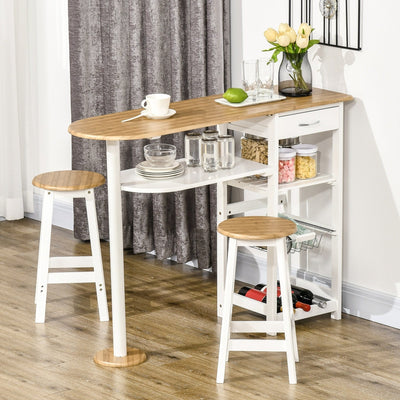 3 Piece Kitchen Bar Table and Stools, Storage Shelf Homcom