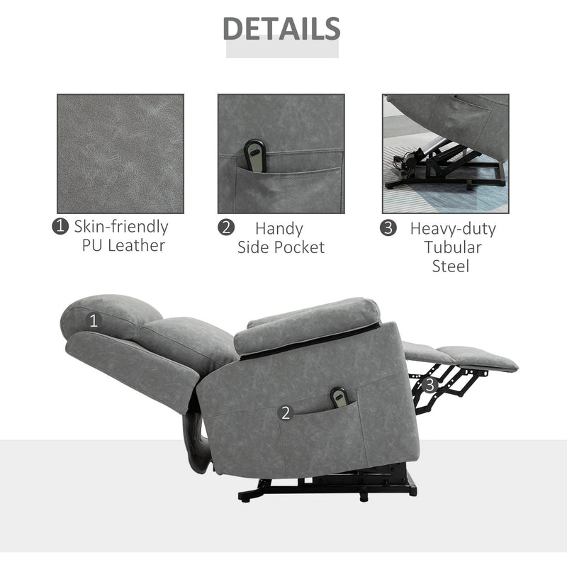 Power Lift Chair for Elderly, Grey Faux Leather