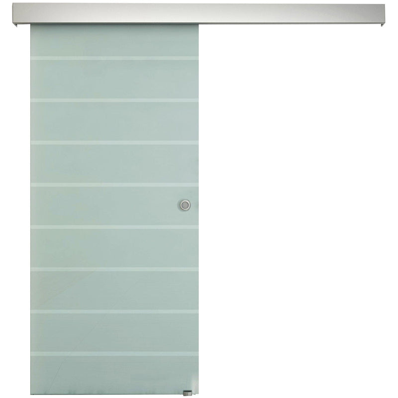 Frosted Glass Sliding Barn Door Kit w/ Stripes