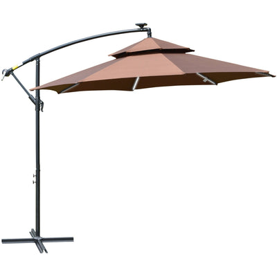 3m Cantilever Parasol With Solar Lights, Double Roof Outsunny