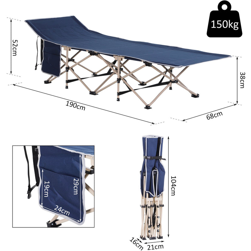Outsunny Single Person Camping Folding Cot Outdoor Patio Portable Military Sleeping Bed Travel Guest Leisure Fishing with Carry Bag, Blue Outsunny