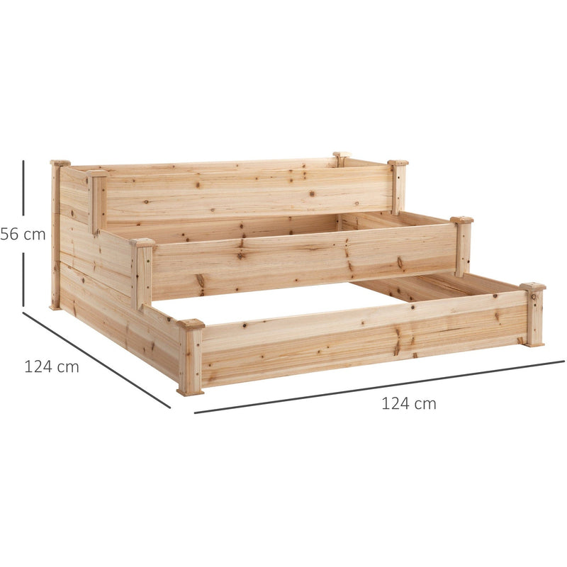 3 Tier Raised Wooden Garden Bed, 124x124 cm Outsunny