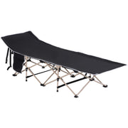 Outsunny Single Person Camping Folding Cot Outdoor Patio Portable Military Sleeping Bed Travel Guest Leisure Fishing with Side Pocket, Black Outsunny