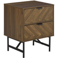 Walnut 2 Drawer Side Cabinet, Herringbone Pattern, For Home Homcom
