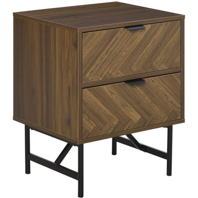 Walnut 2 Drawer Side Cabinet, Herringbone Pattern, For Home Homcom