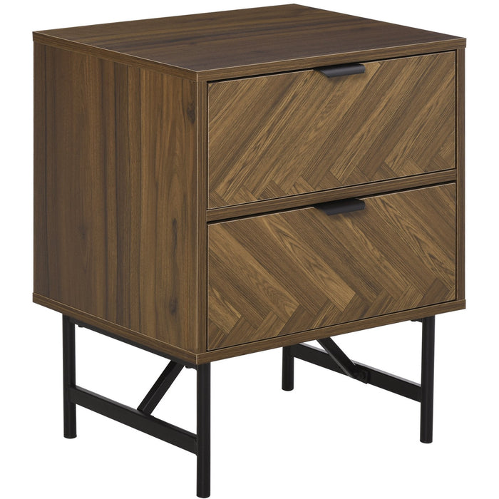 Walnut 2 Drawer Side Cabinet, Herringbone Pattern, For Home