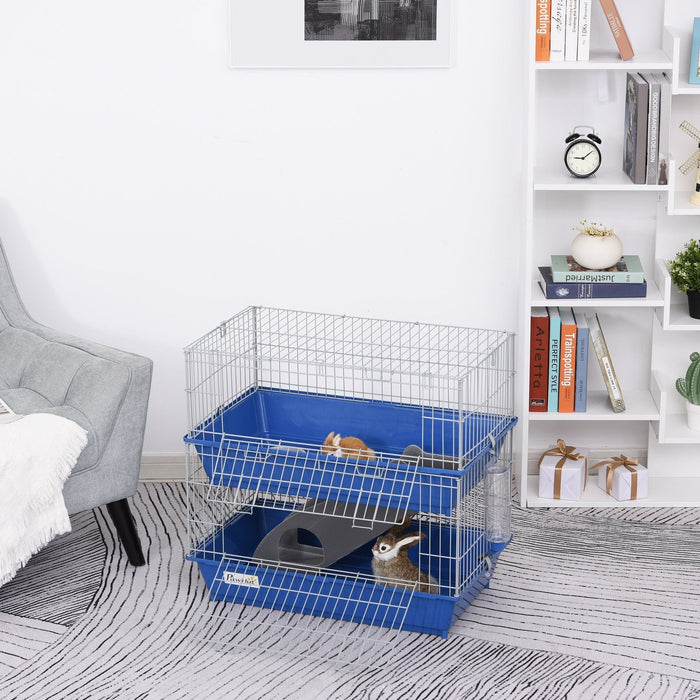 Metal 2 Tier Guinea Pig Hutch, Blue