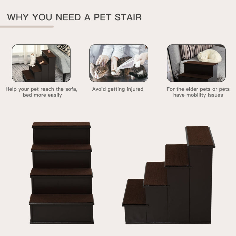 4 Step Wooden Pet Stairs with Non-Slip Carpet, 40x59x54.2cm
