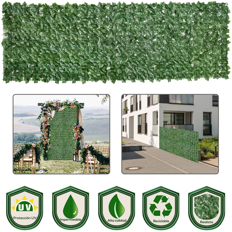 Artificial Leaf Hedge Screen, 3M x 1M, Outdoor/Indoor, Green