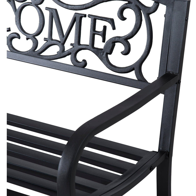 2 Seater Metal Garden Bench With Welcome Pattern