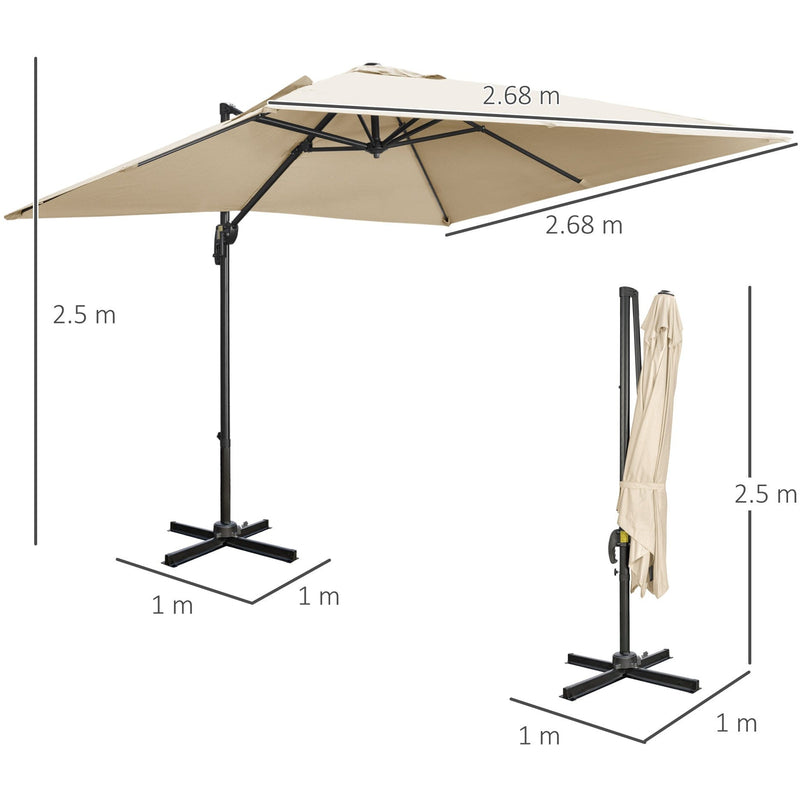 2.7x2.7m Cantilever Parasol - Cream/White