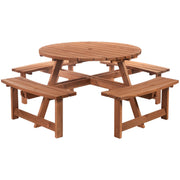 8 Seater Round Wooden Garden Tables With Benches Outsunny