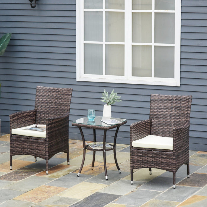 Garden Furniture Bistro Set, 2 Rattan Armchairs and Table