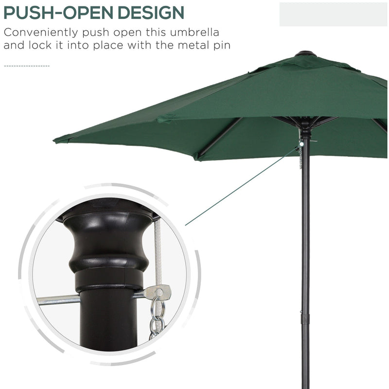 2m Outdoor Patio Parasol - Sun Shade, 6 Ribs Outsunny