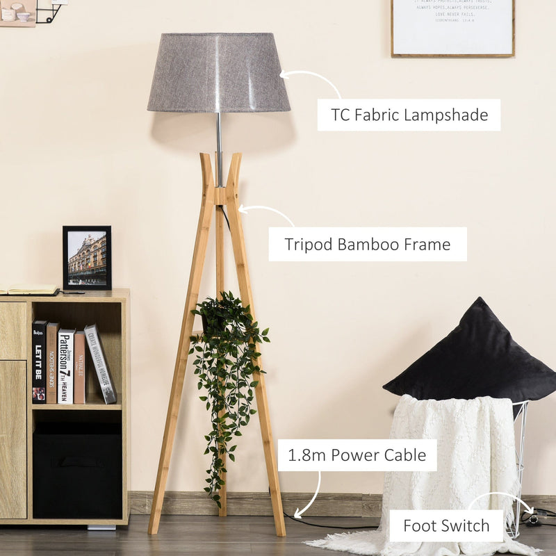 Tripod Floor Lamp With Storage Shelf, 156cm, Grey Shade