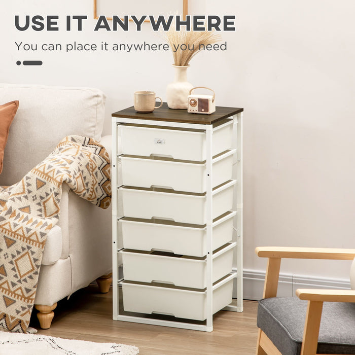 White 6-Drawer Chest, Steel Frame