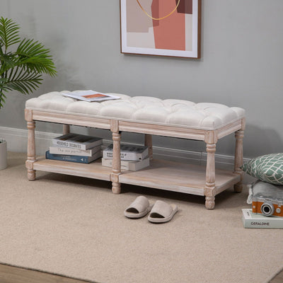 Vintage Shoe Bench With Button Tufted Cushioned Seat Homcom
