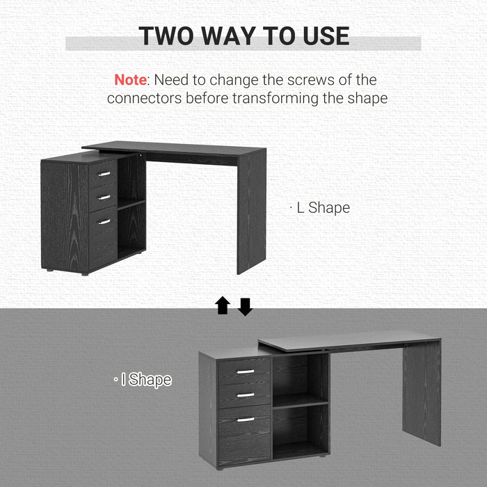 L Shaped Desk with Drawers and Shelf, Spacious Workstation