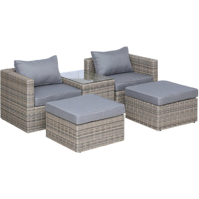 2 Seater Rattan Garden Furniture Set, Grey Outsunny