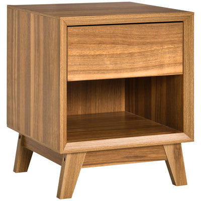 Modern Bedside Table with Drawer, Walnut Brown Homcom