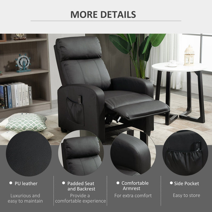 Leather Recliner Chair with Massage, Footrest, Remote, Black