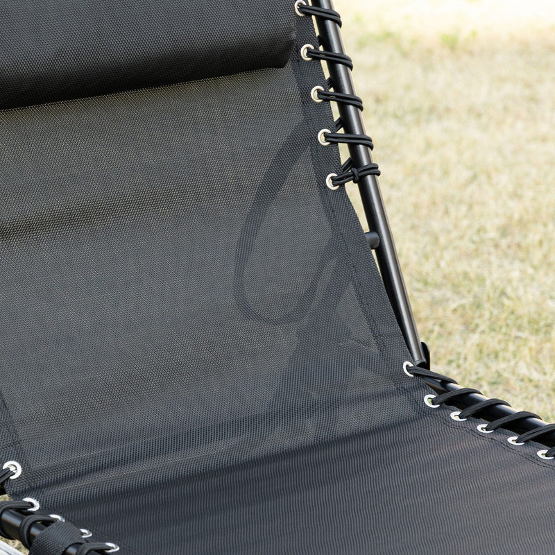 Outsunny Portable Sun Lounger, Folding Camping Bed Cot, Reclining Lounge Chair 5-position Adjustable Backrest w/Side Pocket for Patio Garden Black Outsunny