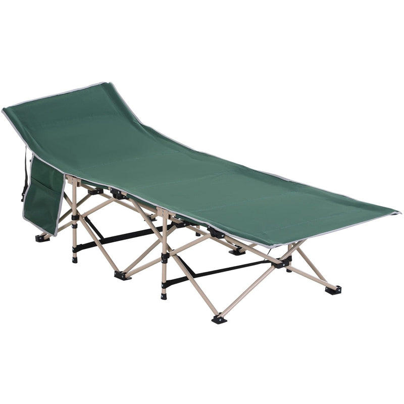 Outsunny Single Person Camping Folding Cot Outdoor Patio Portable Military Sleeping Bed Travel Guest Leisure Fishing with Carry Bag, Green Outsunny