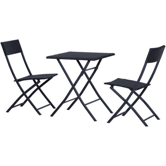 Folding Rattan Bistro Set For 2, Black