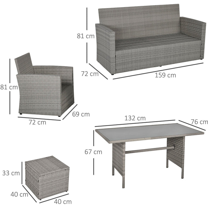 6 Piece Outdoor Dining Set with Rattan Chairs & Glass Table