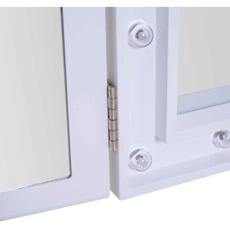 White LED Trifold Freestanding Vanity Mirror