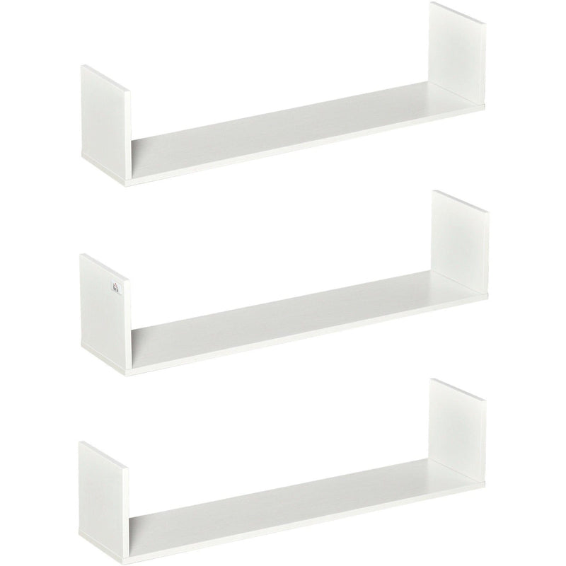 Set of 3 Wooden U-Shaped Floating Shelves, Wall Mounted