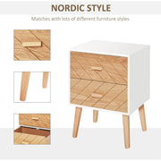 Nordic 2-Drawer Wooden Bedside Table, Scandinavian Design Homcom