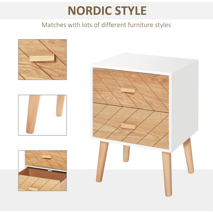 Nordic 2-Drawer Wooden Bedside Table, Scandinavian Design