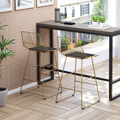 Set of 2 Gold Wire Metal Bar Stools Homcom