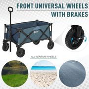 Outsunny Pull Along Cart Folding Cargo Wagon Trailer Trolley for Beach Garden Use with Telescopic Handle - Green Outsunny