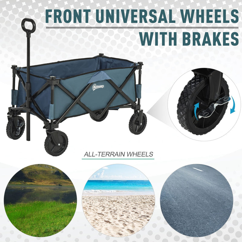 Outsunny Pull Along Cart Folding Cargo Wagon Trailer Trolley for Beach Garden Use with Telescopic Handle - Green Outsunny