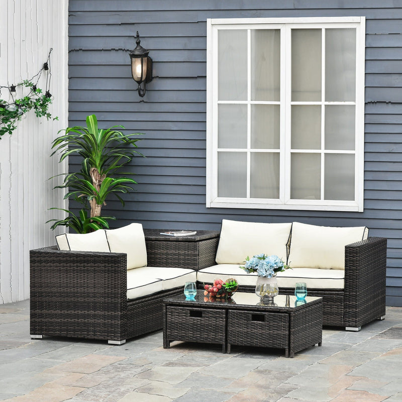 4 Seater Rattan Sofa Set with Storage Table & Cushions