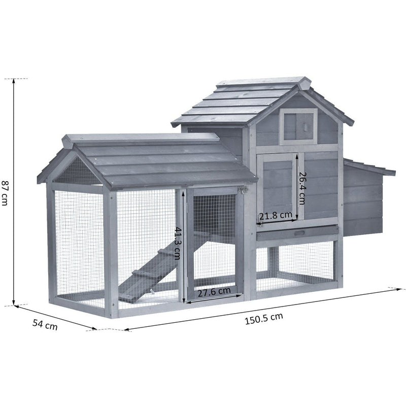 Chicken Coop and Run, For 2 Chickens, 150.5x54x87cm