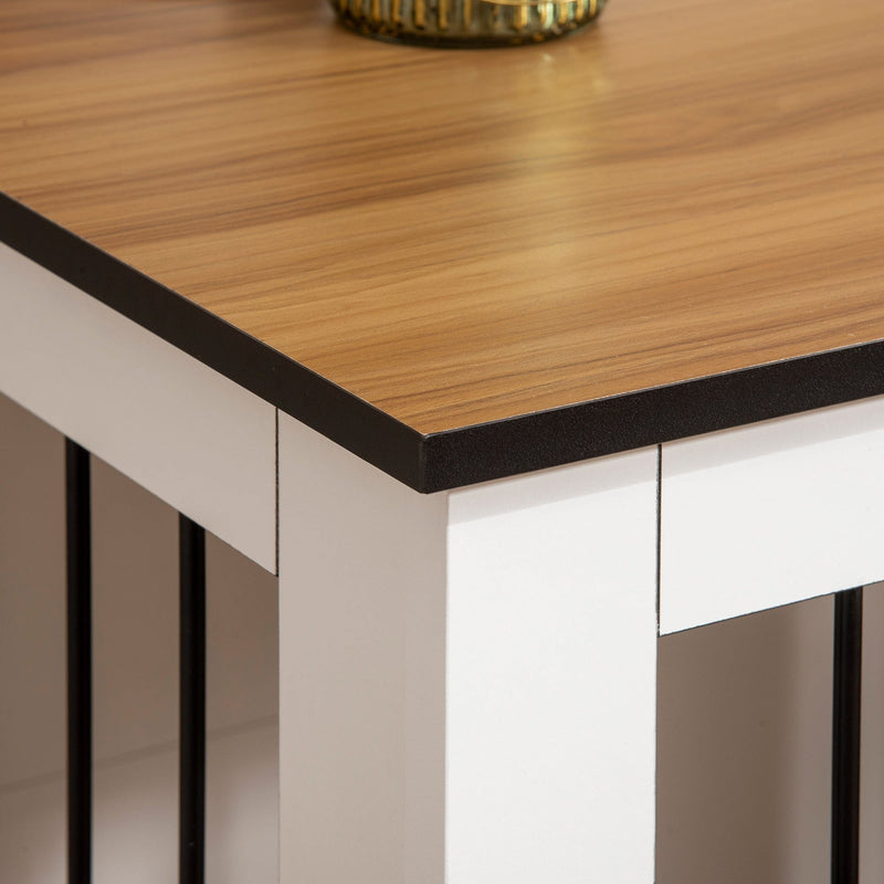 Large Dog Cage End Table with Wheels, Front Latch, White