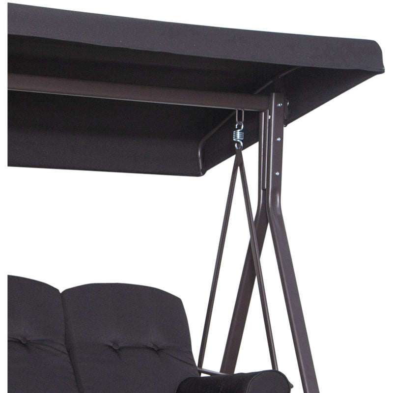 Black Outdoor Swing Chair With Canopy & Cup Trays Outsunny