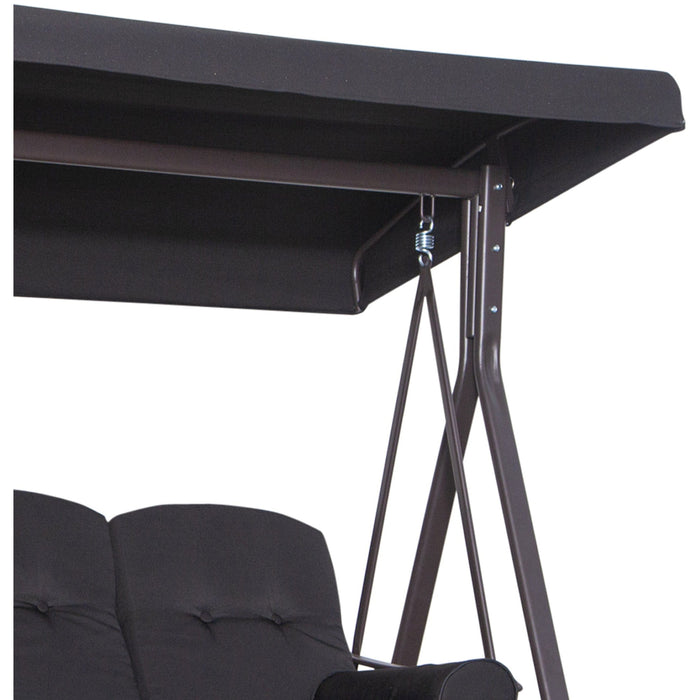 Black Outdoor Swing Chair With Canopy & Cup Trays